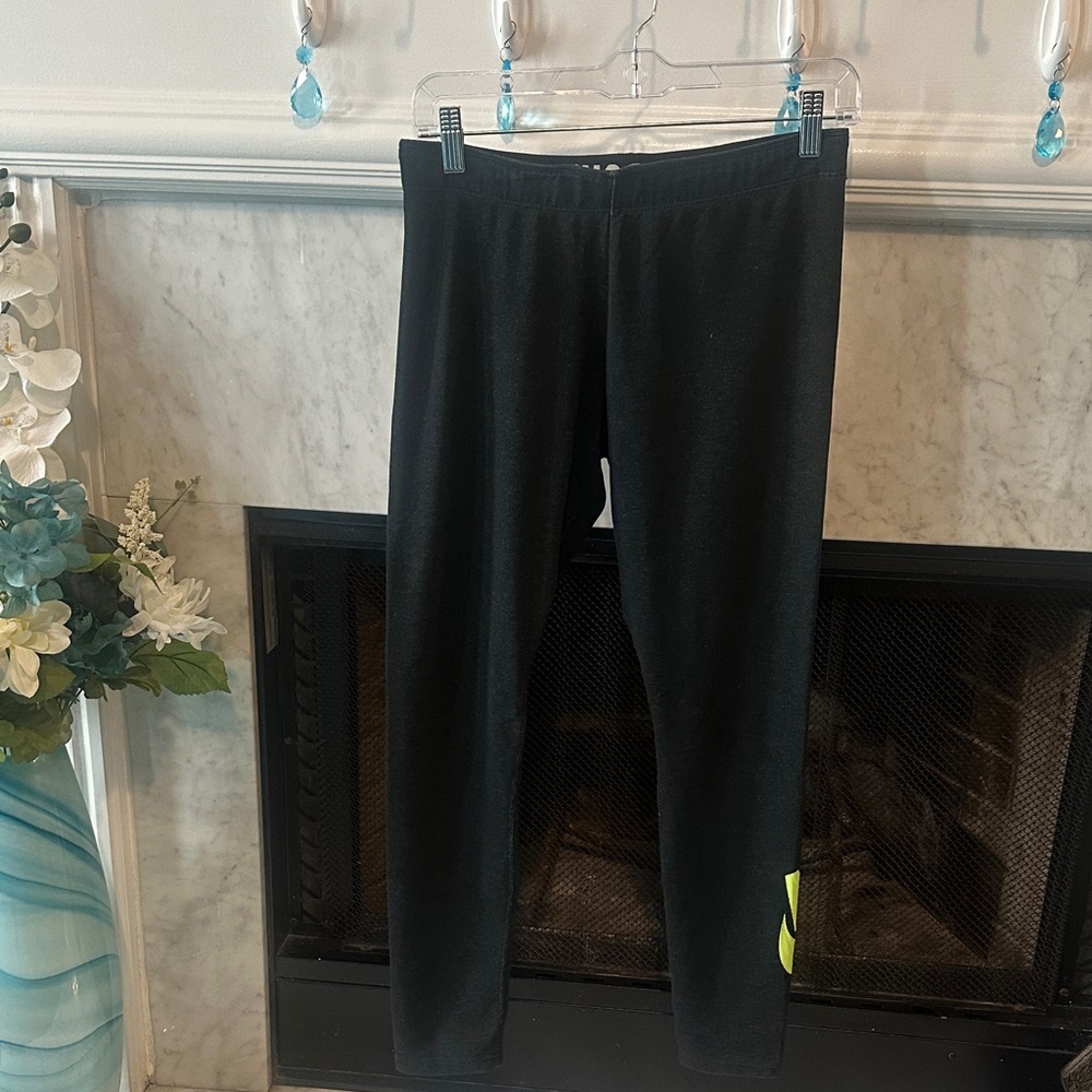Nike Black Leggings with Neon Yellow Swoosh Accent